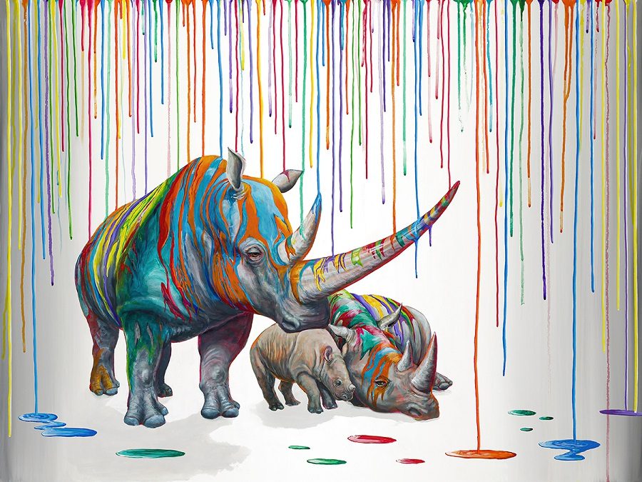 Michael Summers Rainbow Rhino Family (SN)