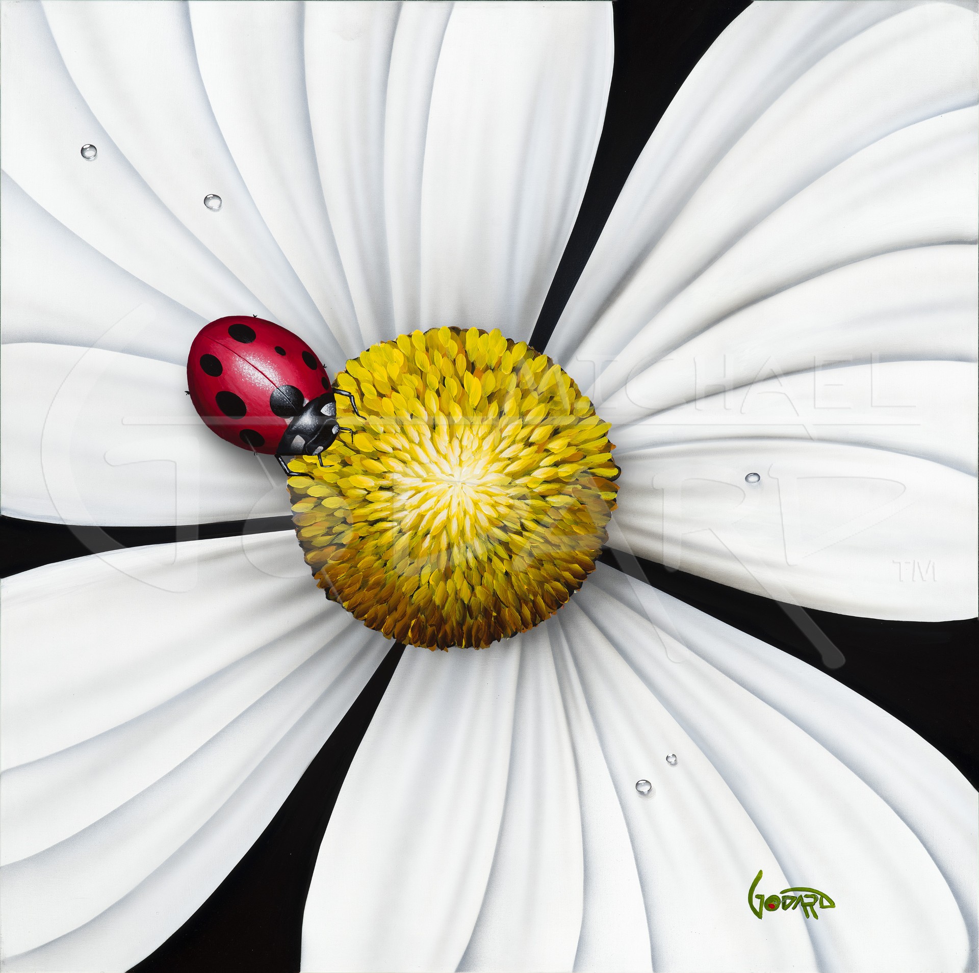 Michael Godard White Flower Ladybug (Mural Edition)